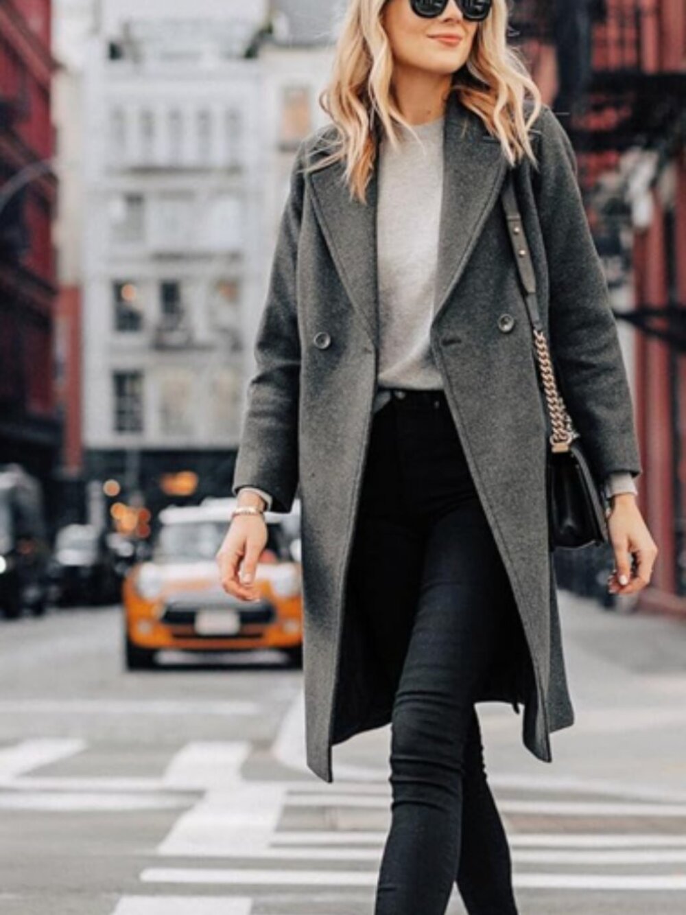 Fashion Brand Wool Coat Notch Lapel Double-Breasted Peacoat — Size XS | Gray